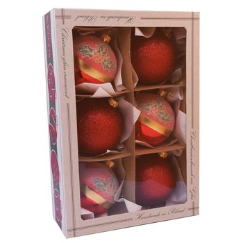 Vitbis Bombki szklane 80mm/6 szt. Dekor czerwone