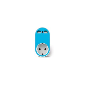 Adapter z gniazdem sieciowym i podwójnym portem USB niebieski