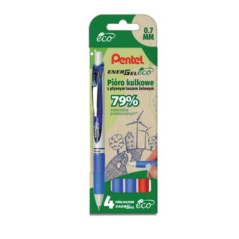 Pentel Komplet 4 piór kulkowych EnerGel BL77 ECO - czerwony, niebieski x 3