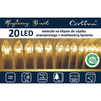 Świeczki 20 LED na klipsie na transformator warm white