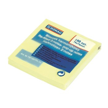 Bloczek samoprzylepny DONAU typu Z 76x76mm 1x100 kartek jasnożółte