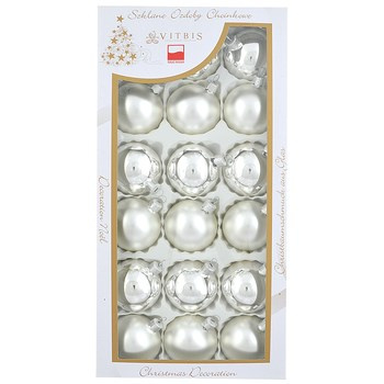 Bombka szklana fi 60/18sztuk (12 gładkie + 6 dekor) lakier+mat, białe