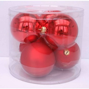 Vitbis Bombka szklana fi. 80/6 szt. tuba czerwony błysk+mat