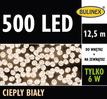 Lampki 500 LED biały ciepły z zasilaczem 12,5M dekoracji, na zewnątrz i do wnętrz