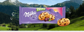 Milka Pieguski Choco Cookie Raisins Ciasteczka z kawałkami czekolady mlecznej i rodzynkami 135 g