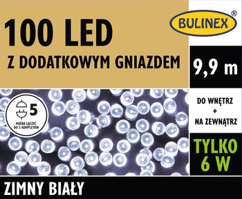 Lampki 100 LED biały zimny z dodatkowym gniazdkiem i zasilaczem, 9,9M dekoracji, na zewnątrz i do wnętrz