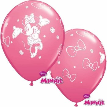 Balon QL 12" z nadrukiem "Minnie", pastel różowy / 6 sztuk