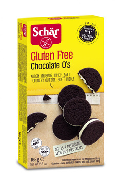Schär Chocolate O's Bezglutenowe herbatniki kakaowe z mlecznym nadzieniem 165 g (16 sztuk)
