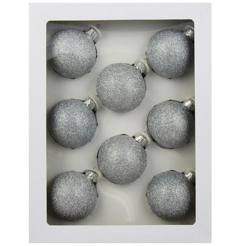 Vitbis Bombka szklana brokatowane srebrne 8szt.