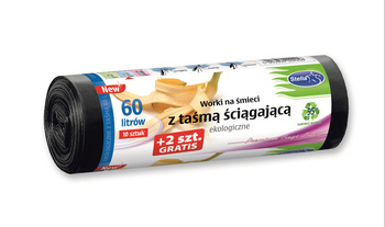 Stella Worki na śmieci ekologiczne 60L 10szt z taśmą ściągającą ldpe