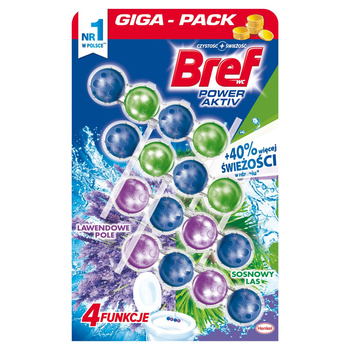 Bref WC Power Aktiv Zawieszka myjąco-zapachowa do muszli WC sosnowy las+lawendowe pole 4 x 50 g