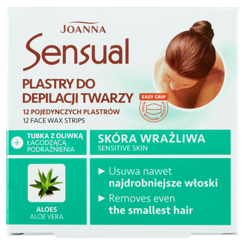 Joanna Sensual Plastry do depilacji twarzy skóra wrażliwa 12 szt + Tubka z oliwką łagodzącą 10ml