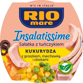 Rio Mare Insalatissime Sałatka z tuńczykiem kukurydza z groszkiem marchewką i oliwkami 160 g