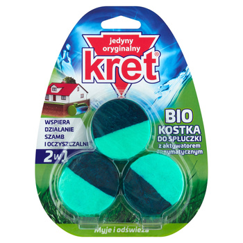 Kret Bio Kostka do spłuczki z aktywatorem enzymatycznym 2w1 150 g (3 x 50 g)