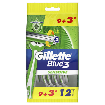 Gillette Blue3 Sensitive Jednorazowa maszynka do golenia dla mężczyzn, 12 sztuk