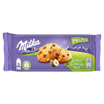Milka Pieguski Choco Cookie Nut Ciasteczka z kawałkami czekolady mlecznej i orzechami 135 g