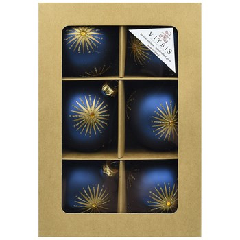 Vitbis Bombka szklana granatowa w złote gwiazdki 80mm 6szt.