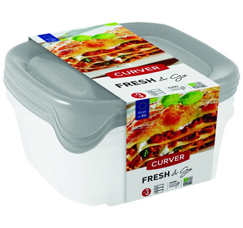 Zestaw pojemników kwadratowych Fresh&go Mix miętowy/ jasnoszary/ brzoskwiniowy 3x0,8L Curver