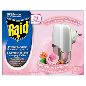 Raid® elektrofumigator z płynem owadobójczym przeciw komarom o zapachu róży i drzewa sandałowego 27ml