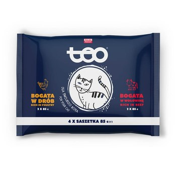 TEO karma mokra dla kotów, 2x bogata w drób, 2x bogata w wołowinę 4x85g