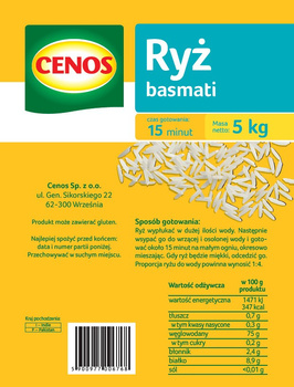 Ryż basmati 5 kg Cenos
