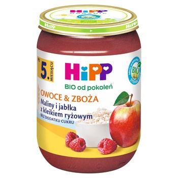 HiPP BIO Owoce & Zboża Maliny i jabłka z kleikiem ryżowym po 5 miesiącu 190g