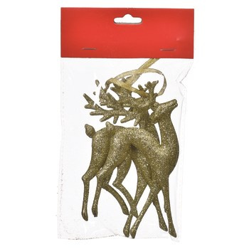 Ozdoby z plastiku, zestaw 2 sztuk, renifery 15 cm złote, do powieszenia