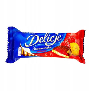 Delicje Szampańskie Biszkopty z galaretką o smaku malinowym oblewane czekoladą 147 g