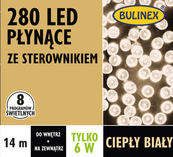 Lampki 280 LED biały ciepły płynące ze sterownikiem i zasilaczem, 14M dekoracji, na zewnątrz i do wnętrz