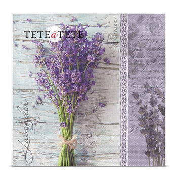 Serwetki Lavender Bouquet, Serwetki Tete a Tete 3-warstwowe 33x33cm składane 1/4 20szt w paczce