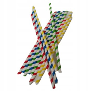 Słomki papierowe typu shake kolorowe paski -opakowanie 50szt HORECA POLSKA