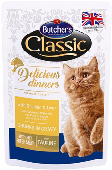 Butcher's Delicious Dinners Karma dla dorosłych kotów kawałki w sosie z kurczakiem i wątróbką 100 g