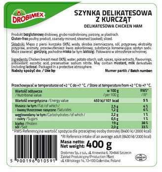 Szynka delikatesowa z kurcząt 400 g Drobimex