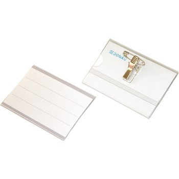 Identyfikator DONAU z klipsem i agrafką otwór z boku transparentny