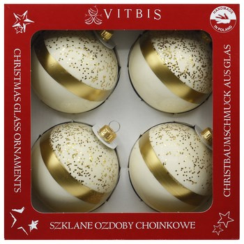 Vitbis Bombka szklana biało złota 80 mm 4szt.