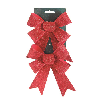 Kokardki z brokatem 15,5cm 2 sztuki czerwone