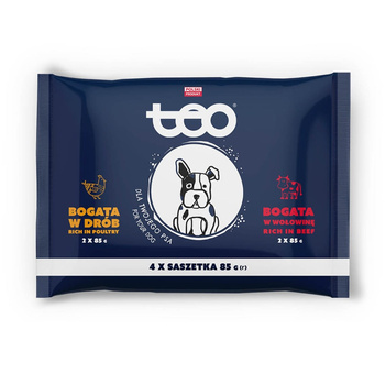 TEO karma mokra dla psów, 2x bogata w drób, 2x bogata w wołowinę 4x85g