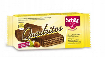 Schär Quadritos Bezglutenowe wafle o smaku kakaowym pokryte gorzką czekoladą 40 g (2 sztuki)