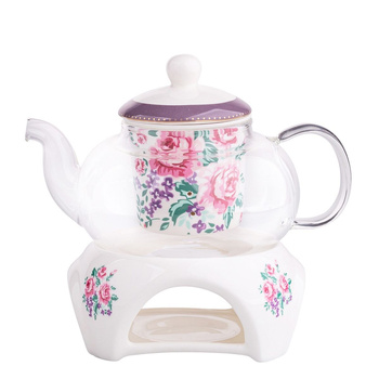 Czajnik szklany 400 ml z porcelanowym zaparzaczem na podgrzewaczu Charlotta Altom Design