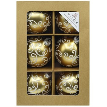 Vitbis Bombka szklana złota w białe zawijasy 80mm 6szt.