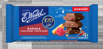 E Wedel Czekoladagorzka z malinami i wafelkami 80g