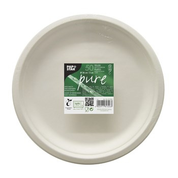 Talerze z trzciny cukrowej, Papstar "pure", niepodzielne, średnica 26 cm, 2 cm, biały, 50 szt