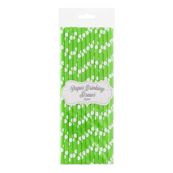 Słomki papierowe pistacjowe w białegroszki, 6x197mm / 24 szt