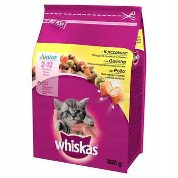 Whiskas Junior z kurczakiem przepyszne paszteciki z mlekiem Karma pełnoporcjowa 2-12 miesięcy 800 g
