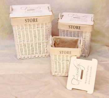 Brudownik wiklinowy prostokątny biały z uchwytami i pokrywą Store 31x24x34cm Altom Design