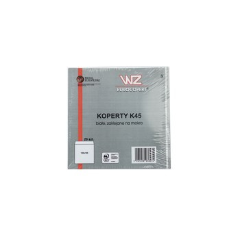 Koperty K45 ( 155 x 155 mm) z białego papieru offsetowego 100g, zaklejane na mokro,  F-20 szt