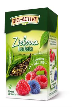Big-Active Zielona herbata liściasta z owocem maliny 100 g