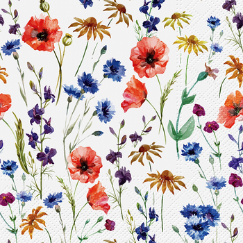 Serwetki Tete a Tete Field Flowers, Serwetki TaT 3-warstwowe 33x33cm składane 1/4 20szt w paczce