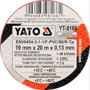 Taśma elektroizolacyjna 19mmx20mx0,13mm, czerwona Yato