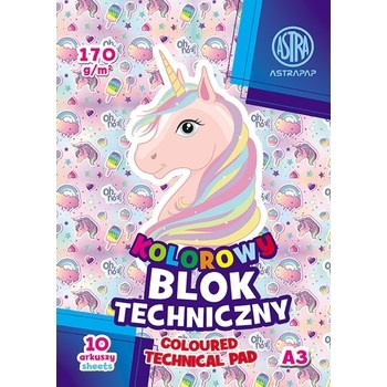 Blok kolorowy barwiony w masie ASTRAPAP A3 170g 10 ark "Pixe&Unicorn"